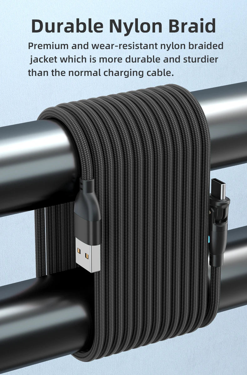 3-in-1 Rotating USB Cable | Type-C + Micro USB + Lightning | 2.4A | 0.5M–2M