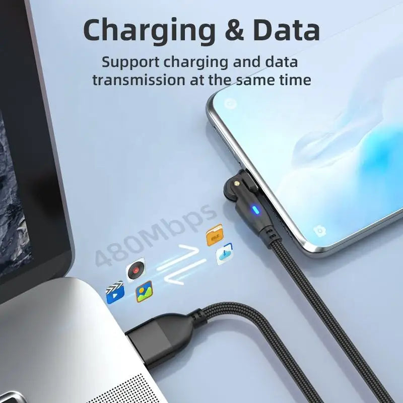 3-in-1 Rotating USB Cable | Type-C + Micro USB + Lightning | 2.4A | 0.5M–2M