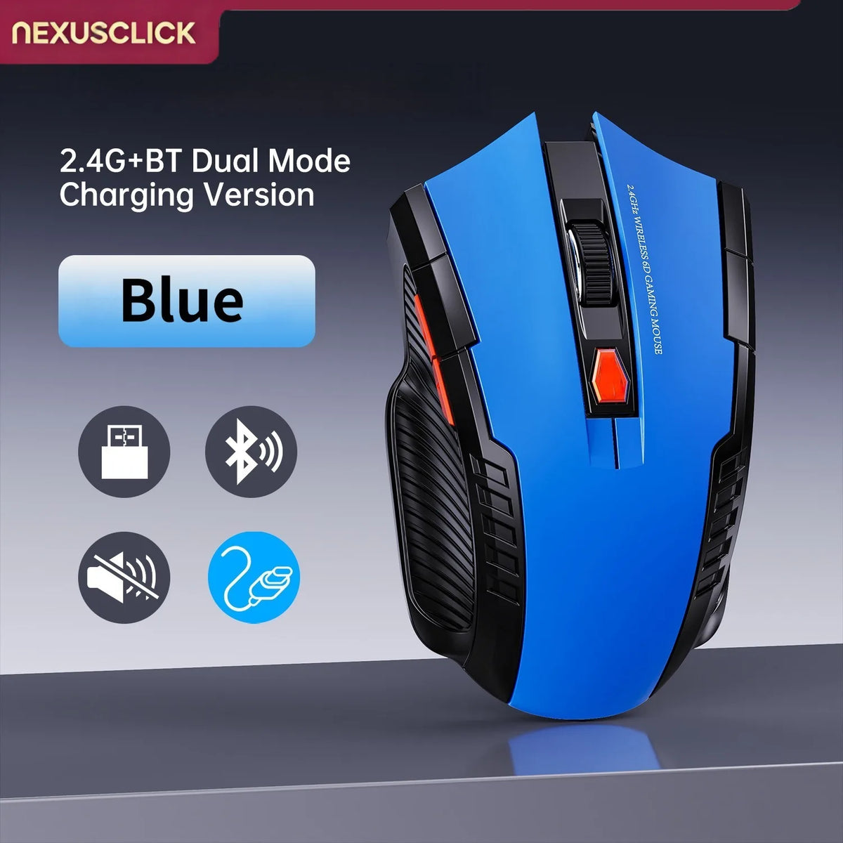 NexusClick Wireless Silent Mouse | 2.4G & Bluetooth Dual Mode | 6 Buttons | 1600 DPI | Type-C Rechargeable