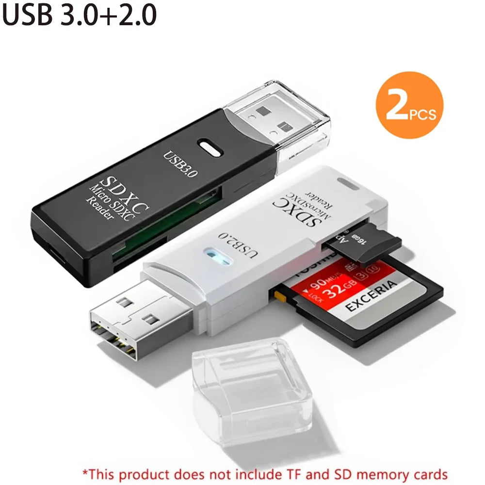 2-in-1 USB 3.0 Card Reader | SD & MicroSD TF Adapter | Plug & Play for PC & Laptop