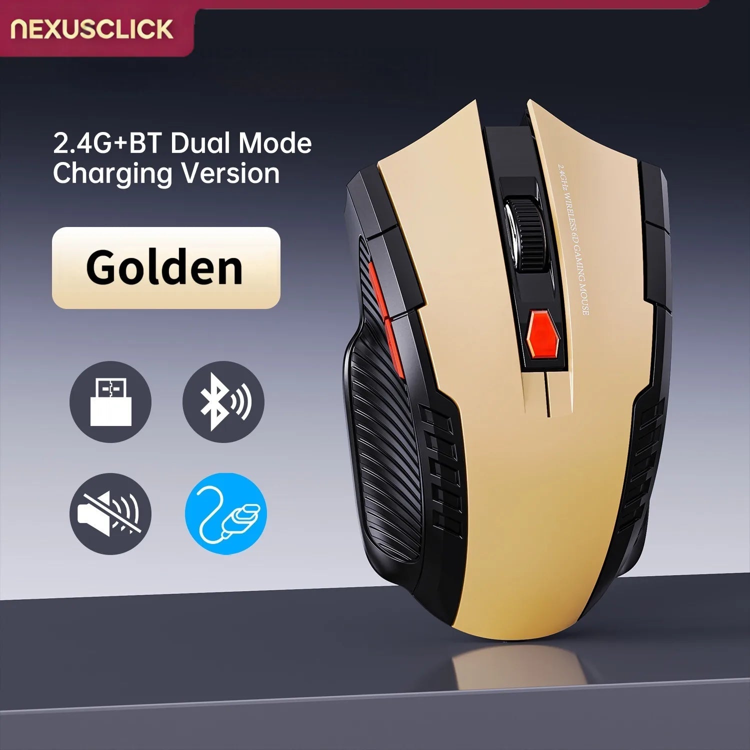 NexusClick Wireless Silent Mouse | 2.4G & Bluetooth Dual Mode | 6 Buttons | 1600 DPI | Type-C Rechargeable