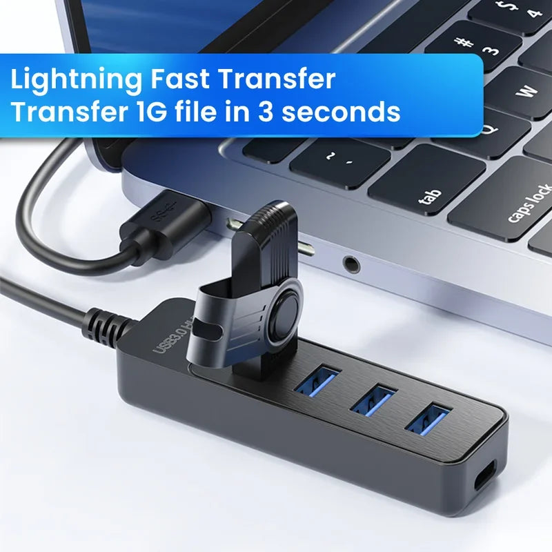 4-Port USB Hub 3.0 with USB-C | Plug & Play Splitter for PC, Laptop & Tablet