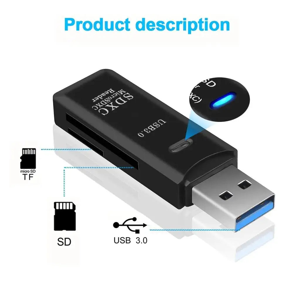 2-in-1 USB 3.0 Card Reader | SD & MicroSD TF Adapter | Plug & Play for PC & Laptop
