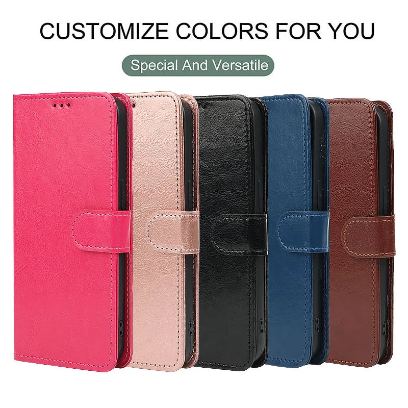 Leather Flip Wallet iPhone Case | Card Slots + Stand | iPhone 6–15 Pro Max