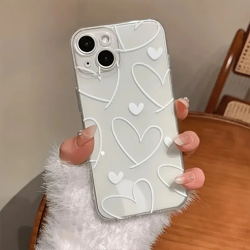 White Heart Transparent iPhone Case | Soft TPU | iPhone 7–17 Pro Max
