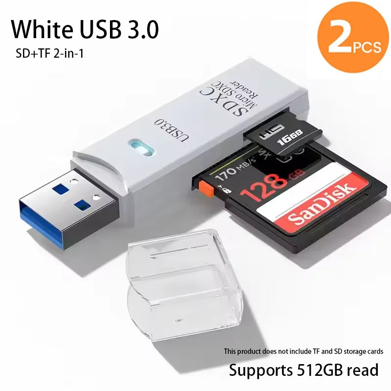 2-in-1 USB 3.0 Card Reader | SD & MicroSD TF Adapter | Plug & Play for PC & Laptop