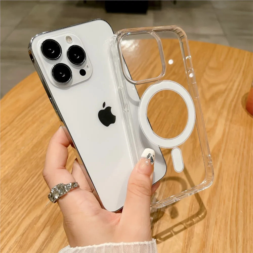 MagSafe Transparent iPhone Case | Wireless Charging Compatible | Shockproof PC Cover | iPhone 11–16 Pro Max