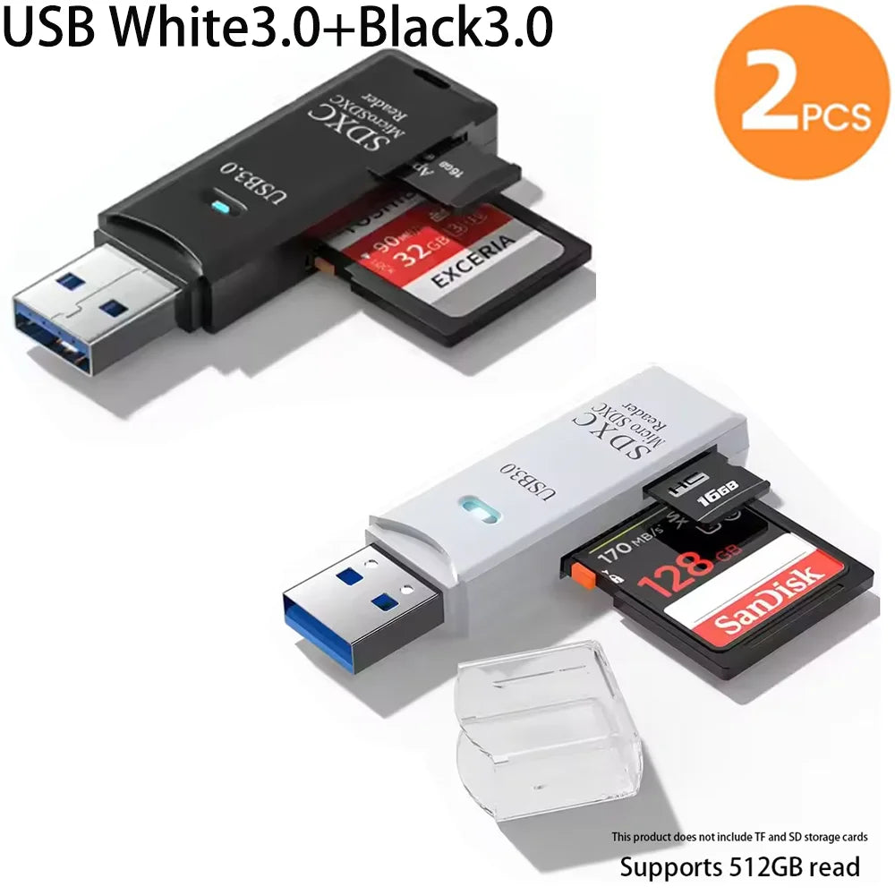 2-in-1 USB 3.0 Card Reader | SD & MicroSD TF Adapter | Plug & Play for PC & Laptop