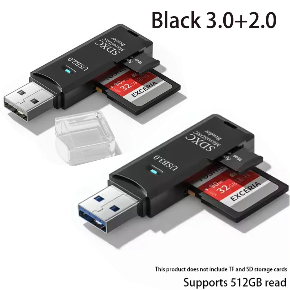 2-in-1 USB 3.0 Card Reader | SD & MicroSD TF Adapter | Plug & Play for PC & Laptop