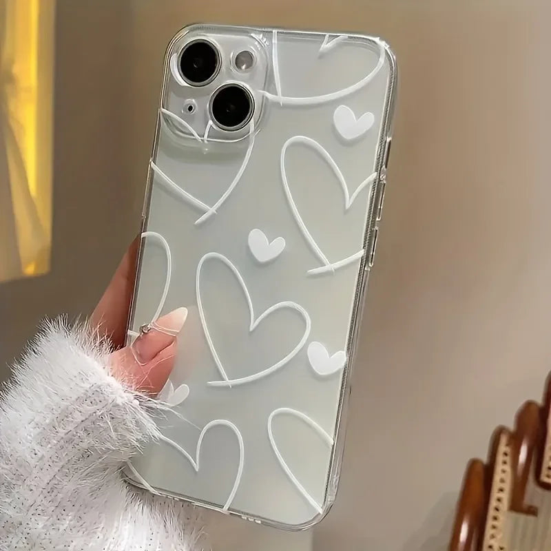 White Heart Transparent iPhone Case | Soft TPU | iPhone 7–17 Pro Max