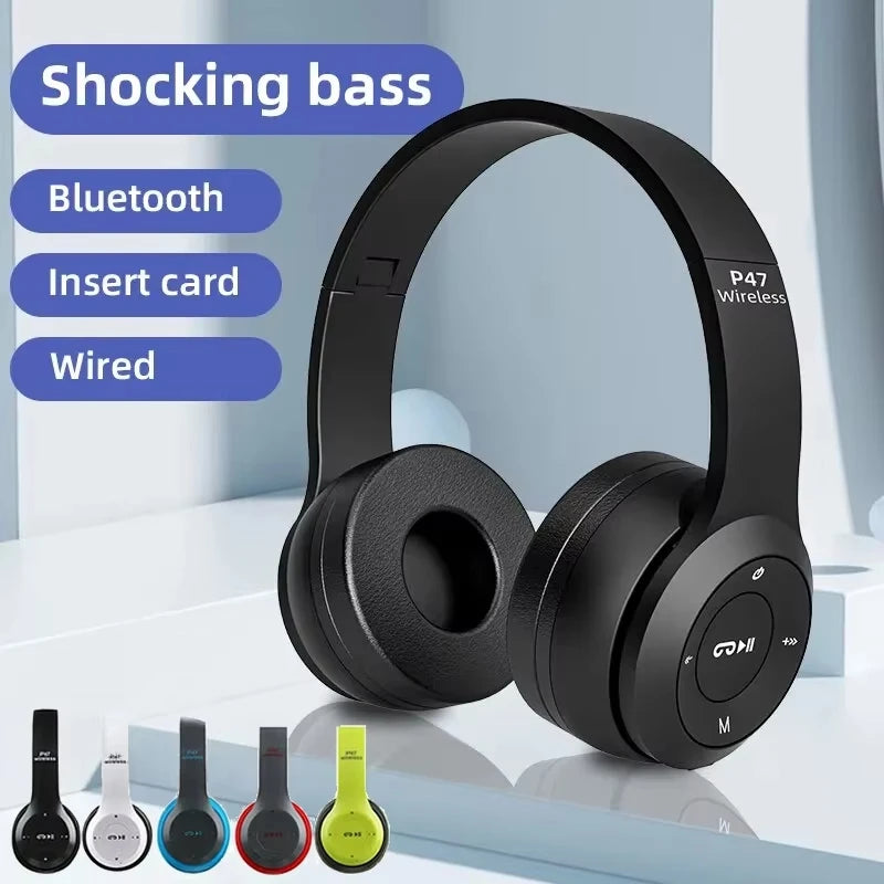 P47 Wireless Bluetooth Headphones with Mic | BT 5.0 | Foldable Over-Ear | Wired & Wireless