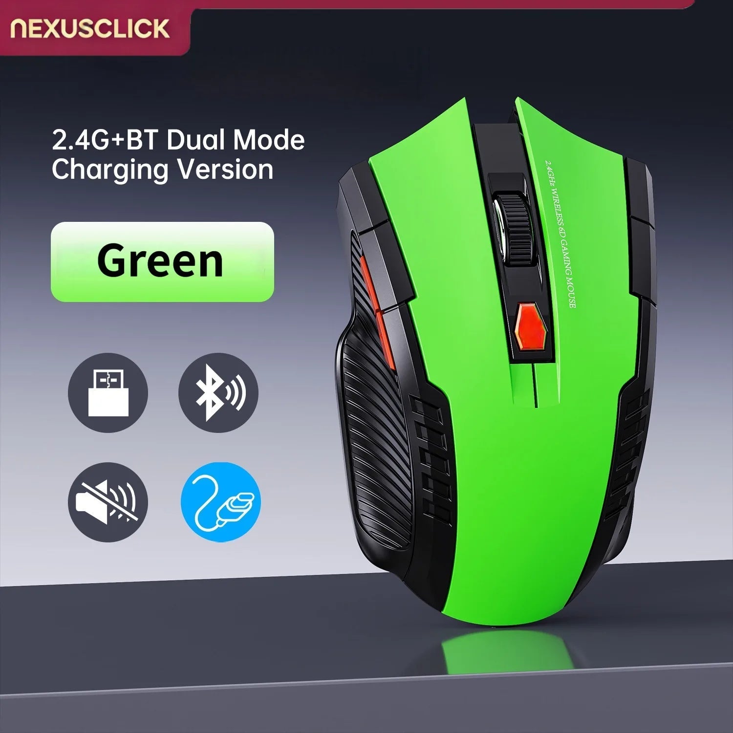 NexusClick Wireless Silent Mouse | 2.4G & Bluetooth Dual Mode | 6 Buttons | 1600 DPI | Type-C Rechargeable