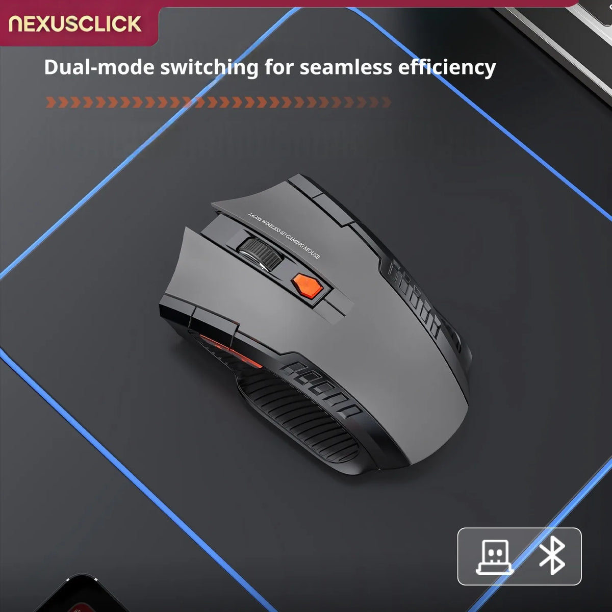 NexusClick Wireless Silent Mouse | 2.4G & Bluetooth Dual Mode | 6 Buttons | 1600 DPI | Type-C Rechargeable
