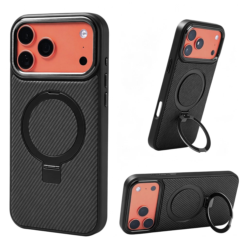 Carbon Fiber Magnetic Ring Stand Case | MagSafe Compatible | Shockproof