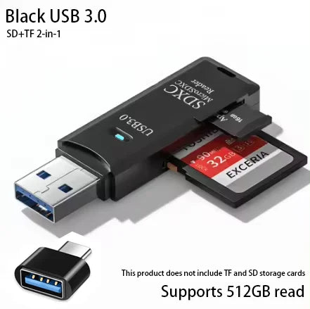 2-in-1 USB 3.0 Card Reader | SD & MicroSD TF Adapter | Plug & Play for PC & Laptop