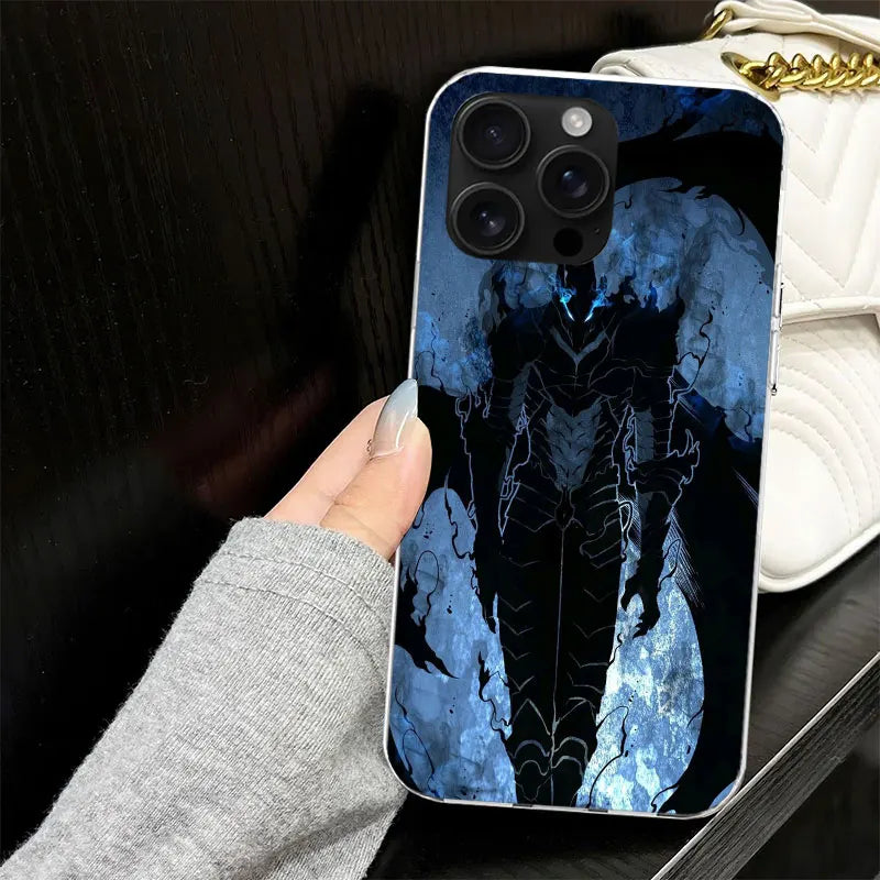 Solo Leveling Silicone iPhone Case | Soft Black Cover | iPhone 7–17 Pro Max