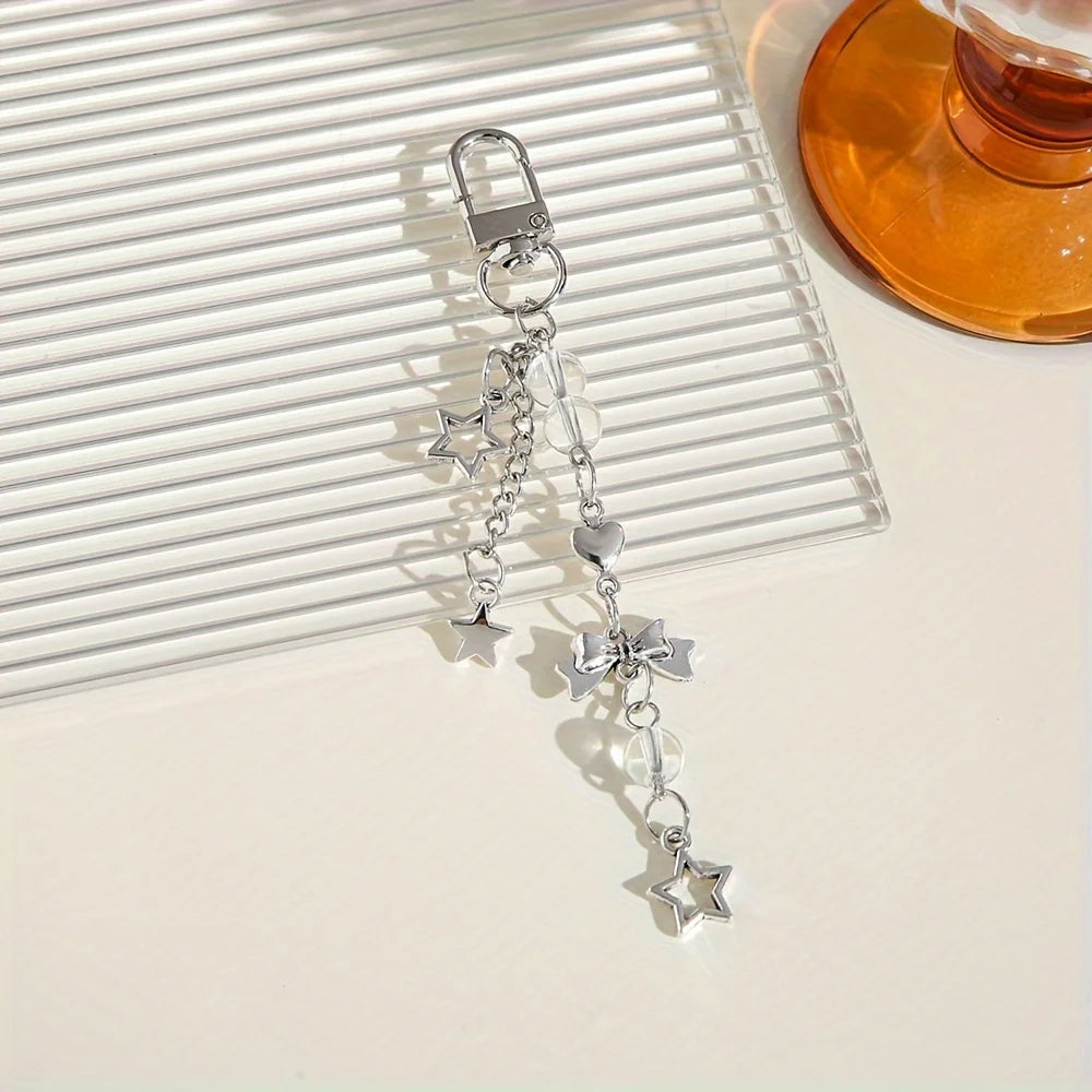 Phone strap with pink ribbon and beads | Includes keychain