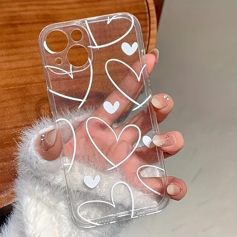 White Heart Transparent iPhone Case | Soft TPU | iPhone 7–17 Pro Max