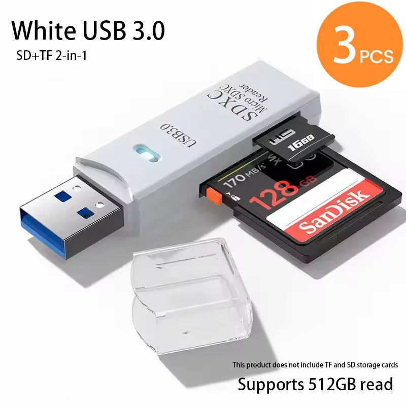 2-in-1 USB 3.0 Card Reader | SD & MicroSD TF Adapter | Plug & Play for PC & Laptop