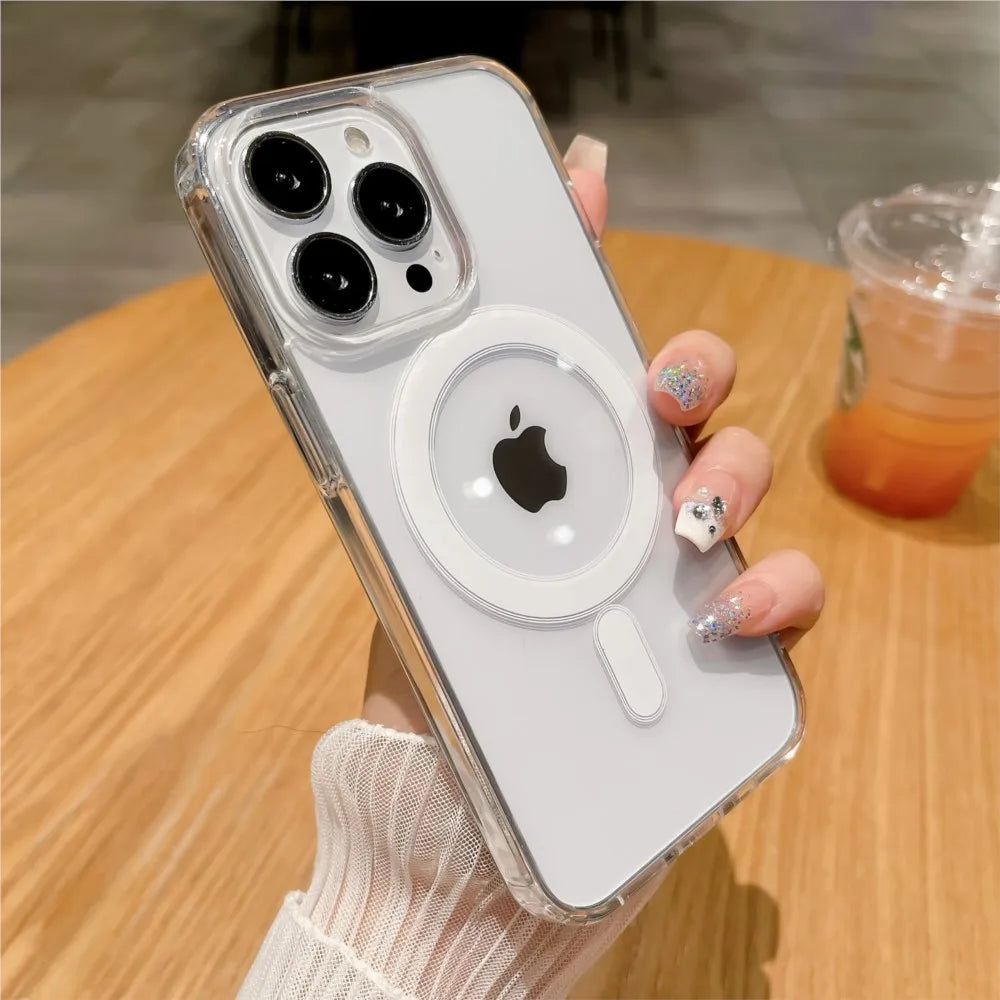 MagSafe Transparent iPhone Case | Wireless Charging Compatible | Shockproof PC Cover | iPhone 11–16 Pro Max