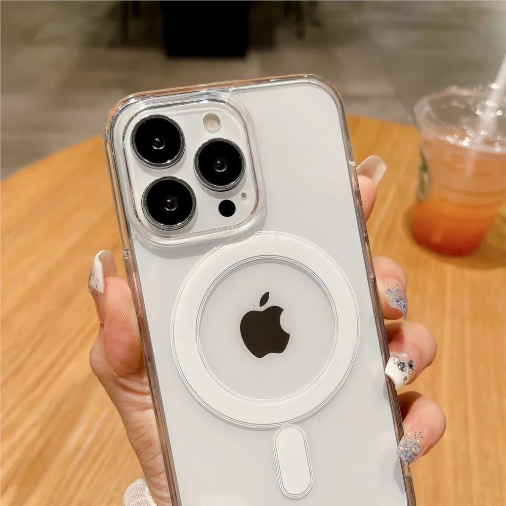 MagSafe Transparent iPhone Case | Wireless Charging Compatible | Shockproof PC Cover | iPhone 11–16 Pro Max
