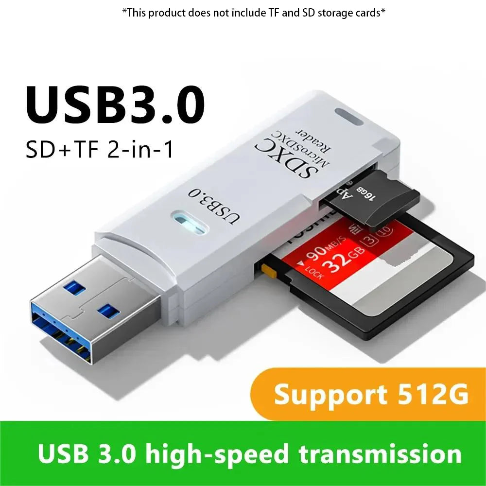 2-in-1 USB 3.0 Card Reader | SD & MicroSD TF Adapter | Plug & Play for PC & Laptop