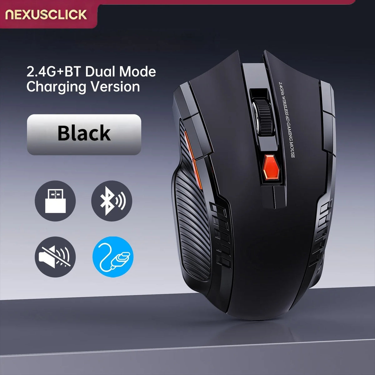 NexusClick Wireless Silent Mouse | 2.4G & Bluetooth Dual Mode | 6 Buttons | 1600 DPI | Type-C Rechargeable