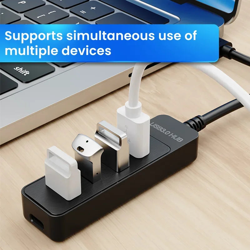 4-Port USB Hub 3.0 with USB-C | Plug & Play Splitter for PC, Laptop & Tablet