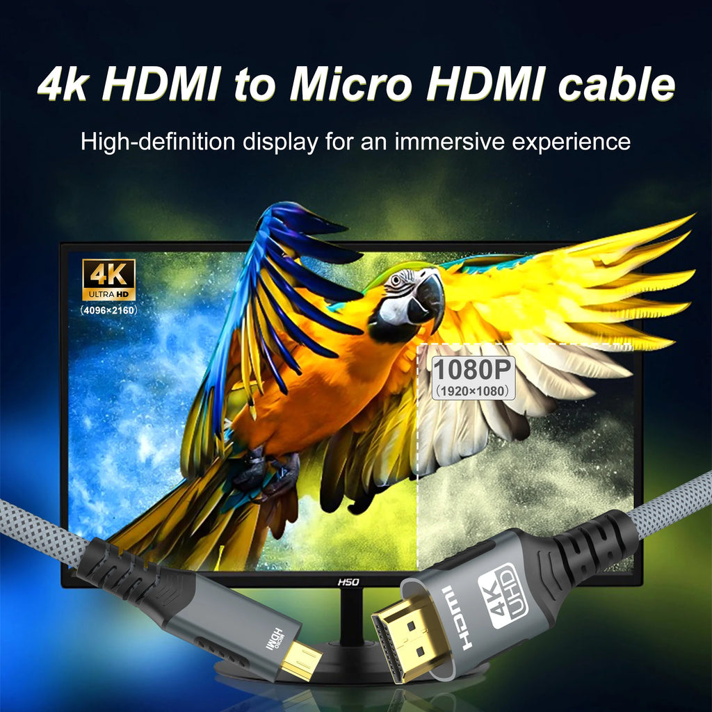 Micro HDMI to HDMI Cable 4K@60Hz | Braided 18Gbps | For Camera, Tablet & Laptop