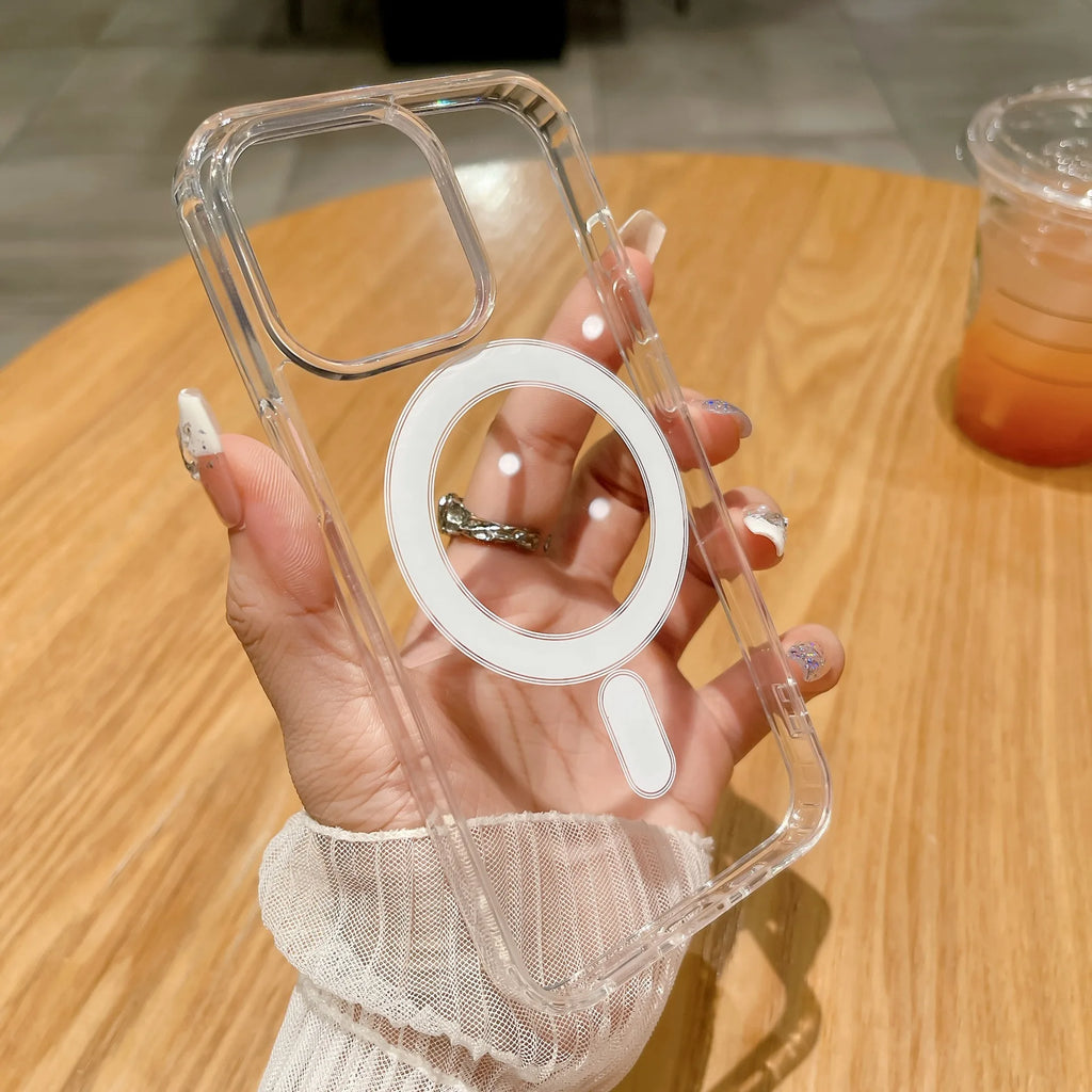 MagSafe Transparent iPhone Case | Wireless Charging Compatible | Shockproof PC Cover | iPhone 11–16 Pro Max