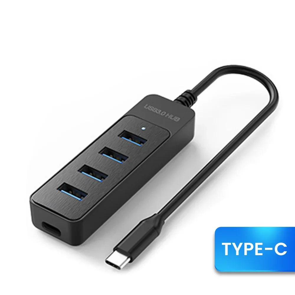 4-Port USB Hub 3.0 with USB-C | Plug & Play Splitter for PC, Laptop & Tablet