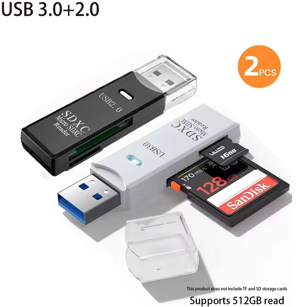 2-in-1 USB 3.0 Card Reader | SD & MicroSD TF Adapter | Plug & Play for PC & Laptop
