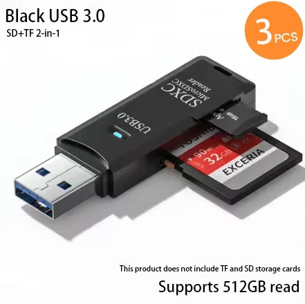 2-in-1 USB 3.0 Card Reader | SD & MicroSD TF Adapter | Plug & Play for PC & Laptop