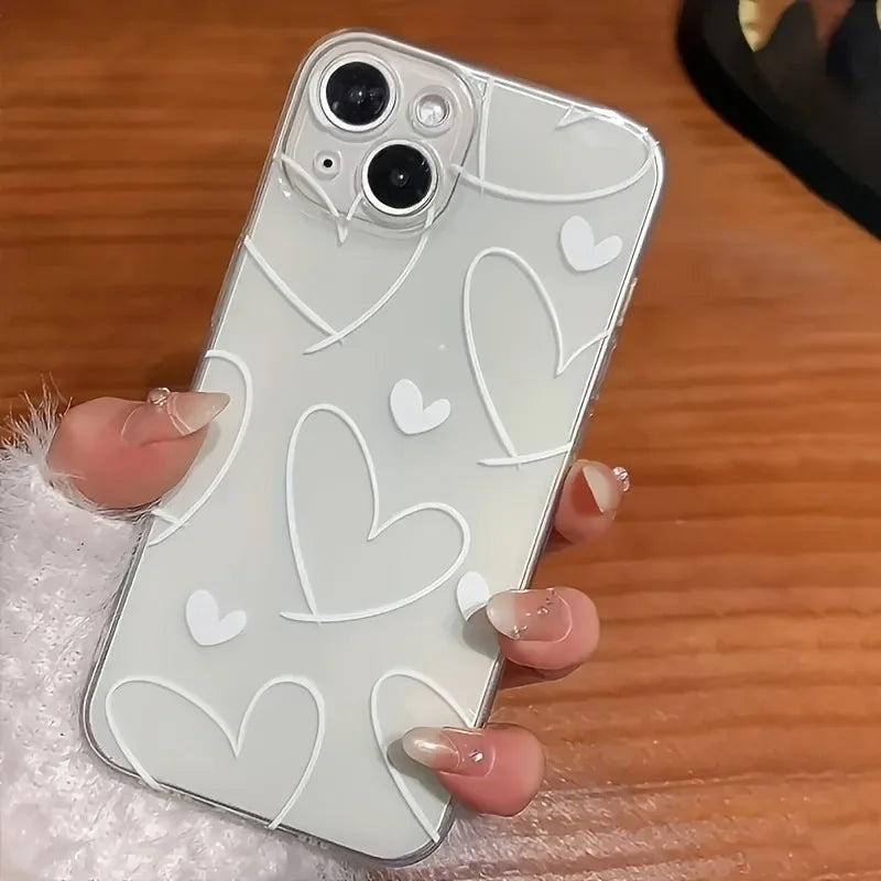 White Heart Transparent iPhone Case | Soft TPU | iPhone 7–17 Pro Max