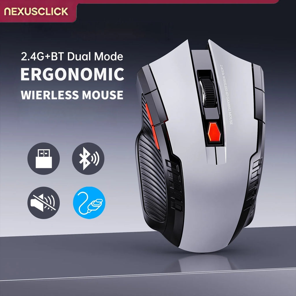 NexusClick Wireless Silent Mouse | 2.4G & Bluetooth Dual Mode | 6 Buttons | 1600 DPI | Type-C Rechargeable