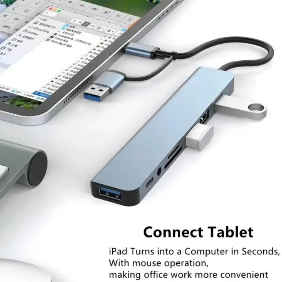 8-in-2 USB-C Hub | USB 3.0 + USB-C + SD/TF + 3.5mm Audio | For MacBook, PC & Tablet