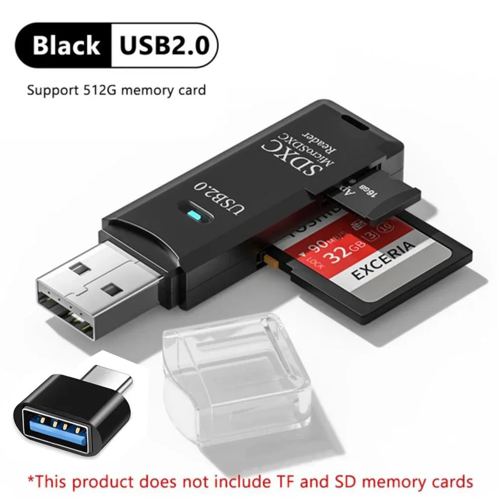 2-in-1 USB 3.0 Card Reader | SD & MicroSD TF Adapter | Plug & Play for PC & Laptop