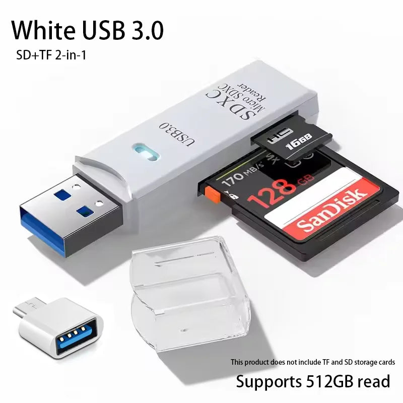 2-in-1 USB 3.0 Card Reader | SD & MicroSD TF Adapter | Plug & Play for PC & Laptop
