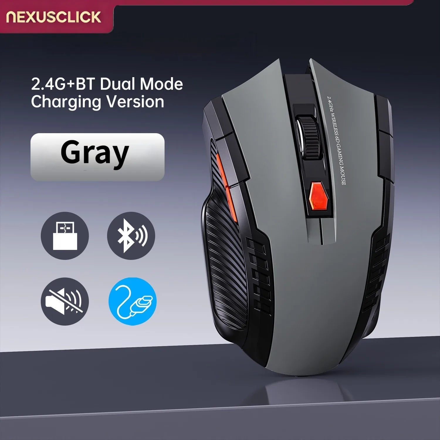 NexusClick Wireless Silent Mouse | 2.4G & Bluetooth Dual Mode | 6 Buttons | 1600 DPI | Type-C Rechargeable