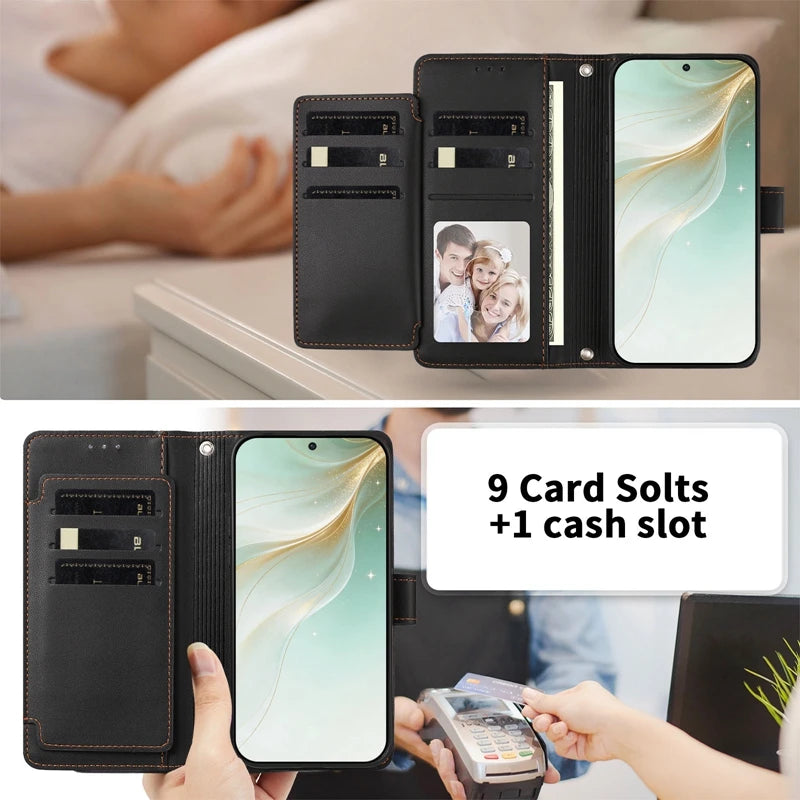 OPPO Reno Leather Flip Wallet Case | 9-Card Slots | Reno 11–16 Pro Max
