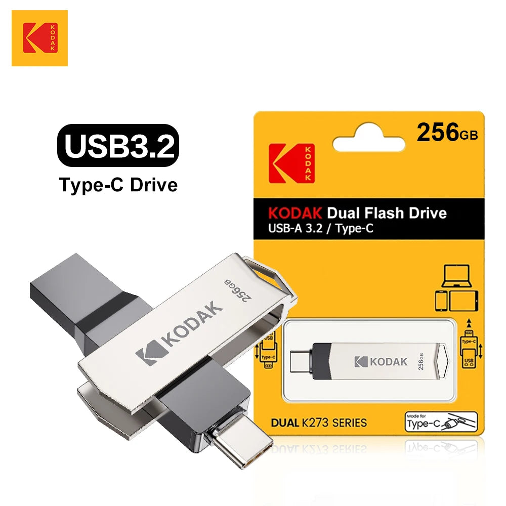 KODAK USB 3.2 Flash Drive | Dual USB-A + Type-C | 32GB / 128GB / 256GB | Metal Body