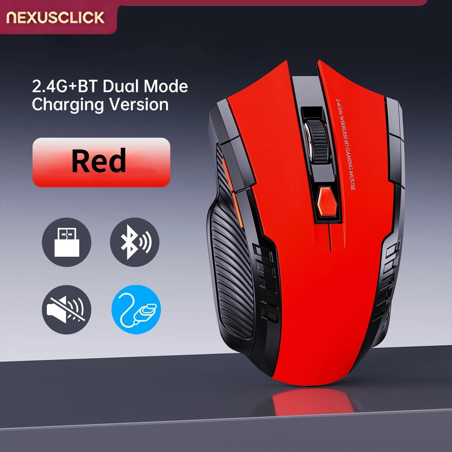 NexusClick Wireless Silent Mouse | 2.4G & Bluetooth Dual Mode | 6 Buttons | 1600 DPI | Type-C Rechargeable