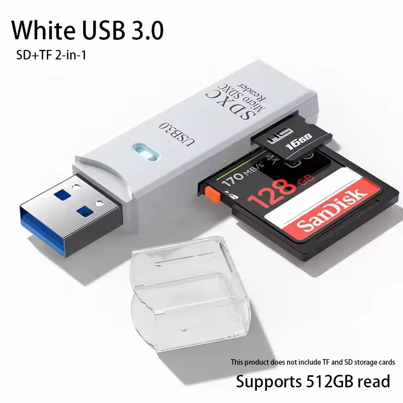 2-in-1 USB 3.0 Card Reader | SD & MicroSD TF Adapter | Plug & Play for PC & Laptop