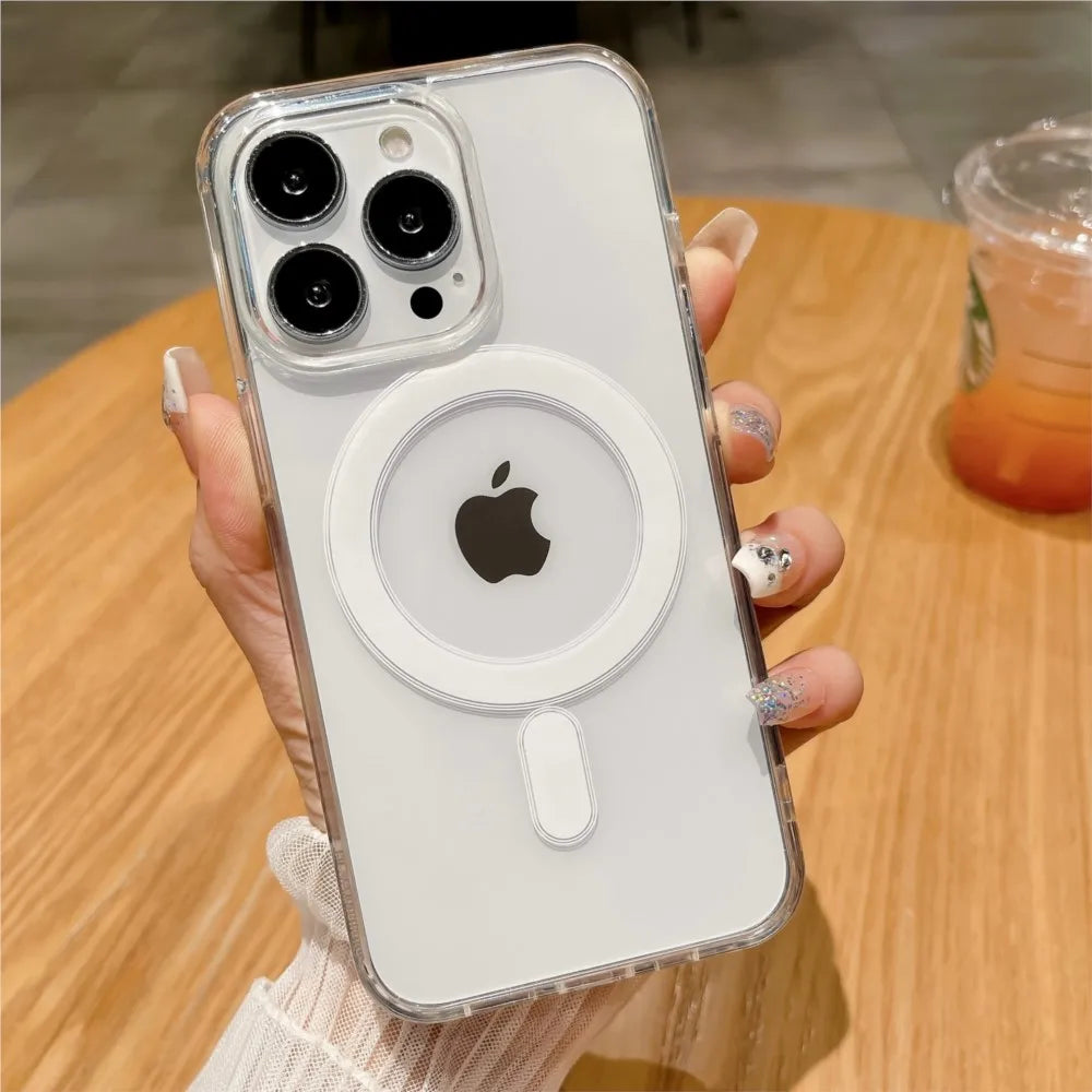 MagSafe Transparent iPhone Case | Wireless Charging Compatible | Shockproof PC Cover | iPhone 11–16 Pro Max