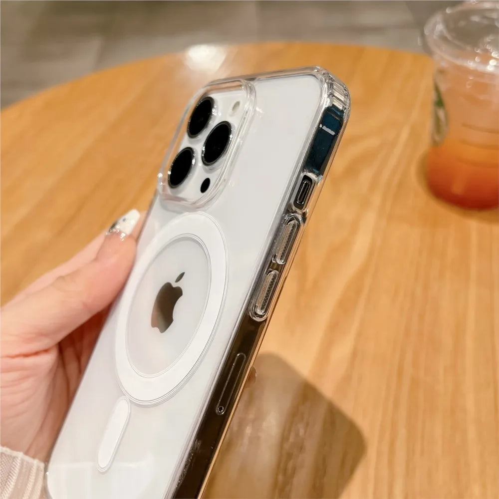 MagSafe Transparent iPhone Case | Wireless Charging Compatible | Shockproof PC Cover | iPhone 11–16 Pro Max