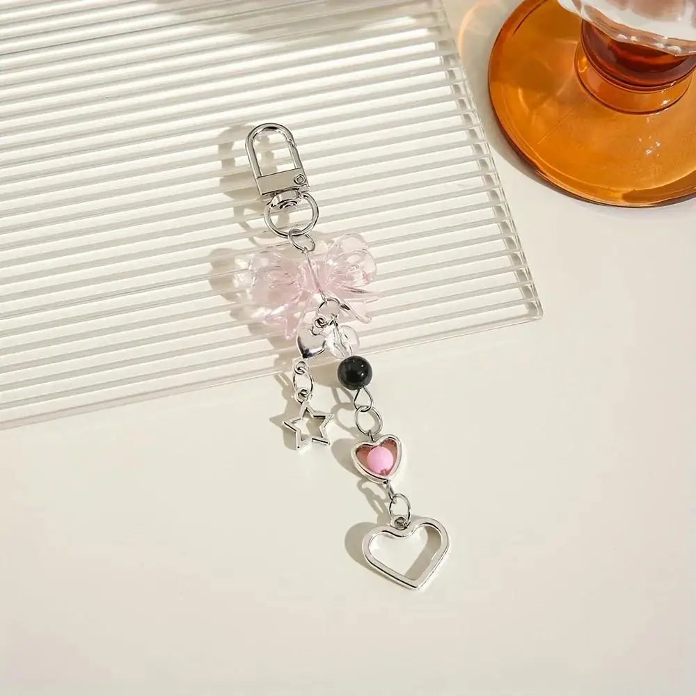 Pink Bow Phone Strap | Beaded Lanyard with Keychain | Universal