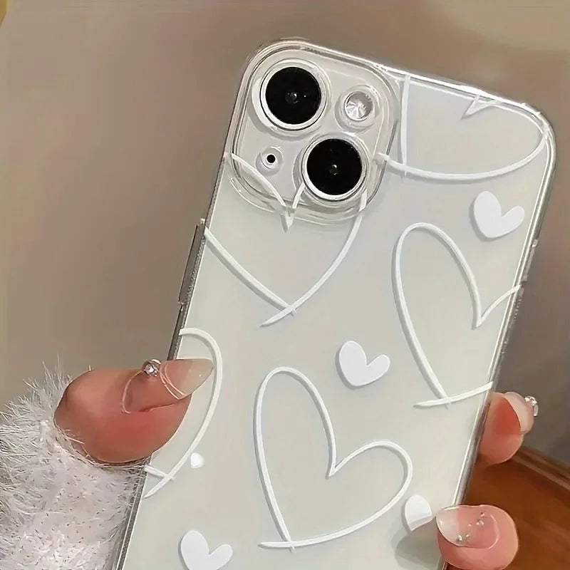 White Heart Transparent iPhone Case | Soft TPU | iPhone 7–17 Pro Max