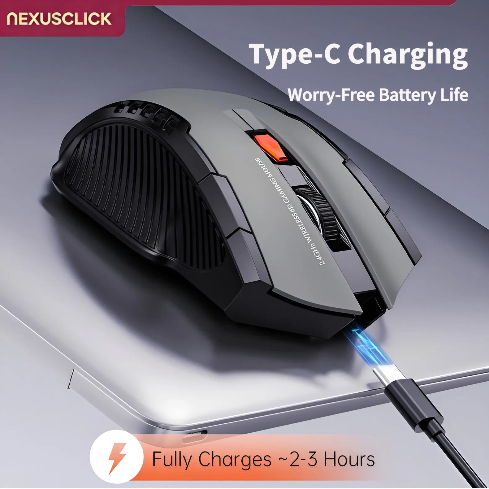 NexusClick Wireless Silent Mouse | 2.4G & Bluetooth Dual Mode | 6 Buttons | 1600 DPI | Type-C Rechargeable