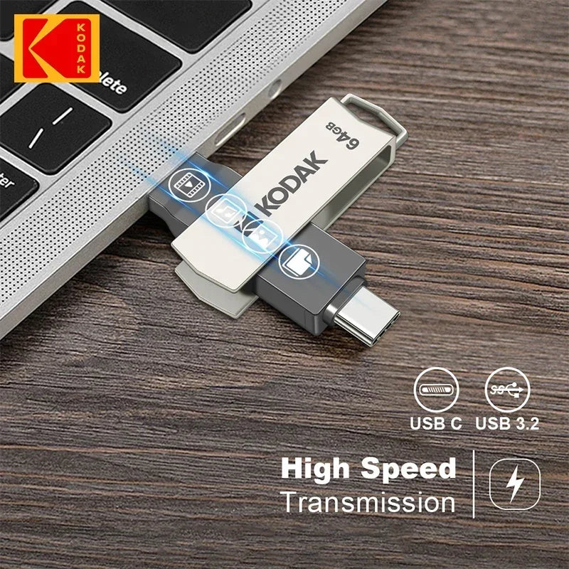 KODAK USB 3.2 Flash Drive | Dual USB-A + Type-C | 32GB / 128GB / 256GB | Metal Body