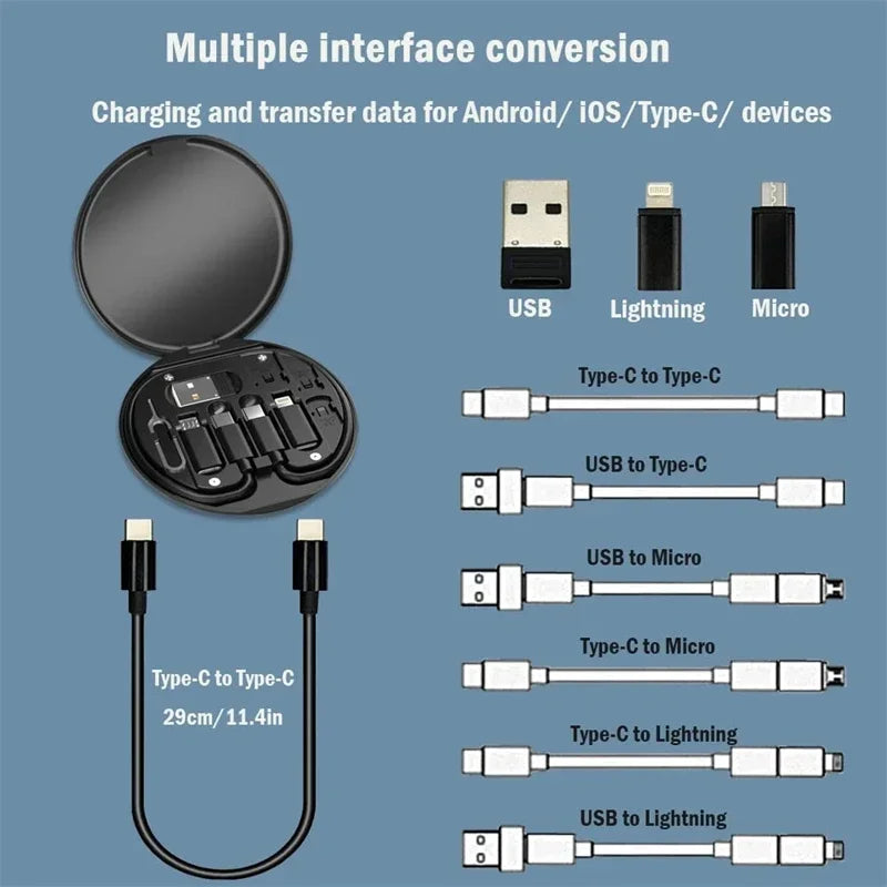 60W Fast Charging Cable Kit | Type-C + Micro USB + Lightning | OTG Adapter | Storage Box Included